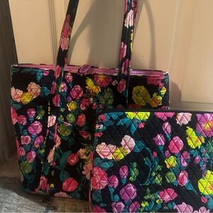 Vera Bradley Black Floral Tote and Laptop Sleeve